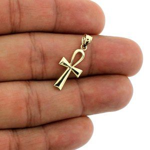 Real 10K Yellow Gold Plain Ankh Cross Pendant